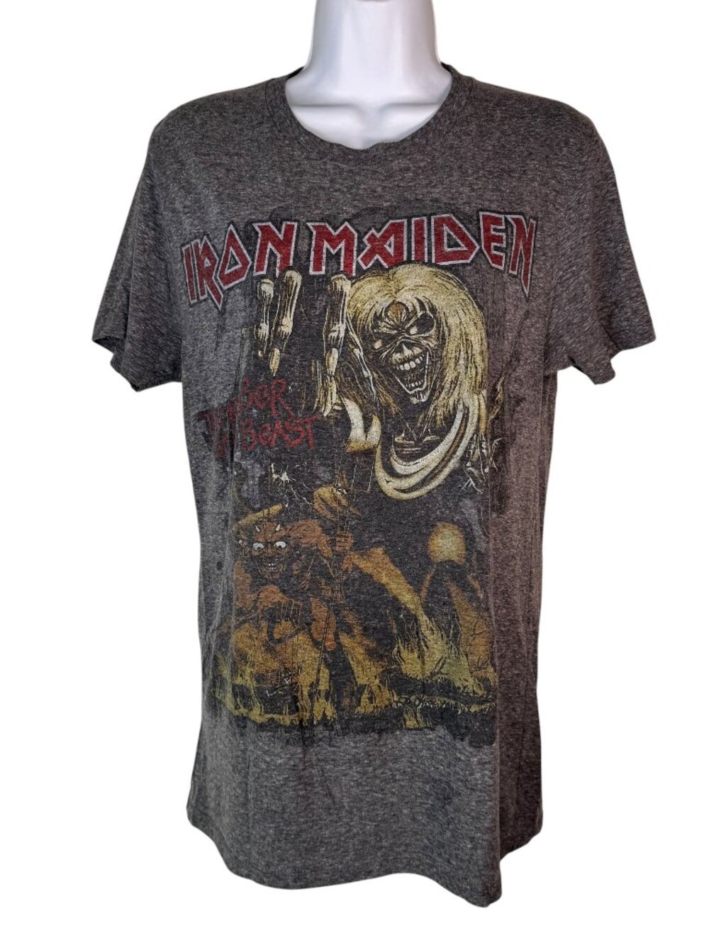 Iron Maiden Gray T-Shirt Tee The Classic Rock & Roll Metal Number Of The Beast S